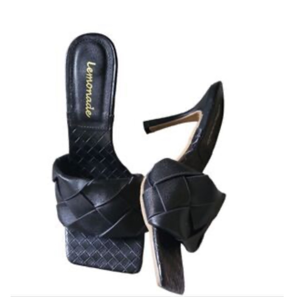 Lemonade Black Woven Heeled Sandals